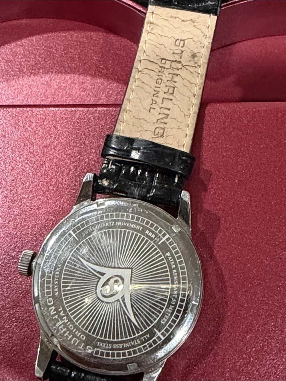 Stuhrling Original Blue Dial Silver Case Black Leather Strap Men's Watch